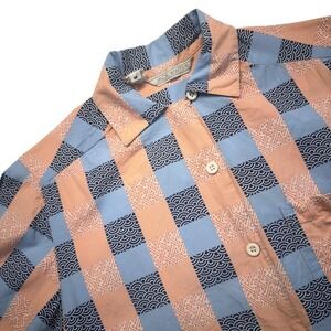 Jack Winter Vintage 80s Blouse Womens M Blue Pink Rayon Geometric Button